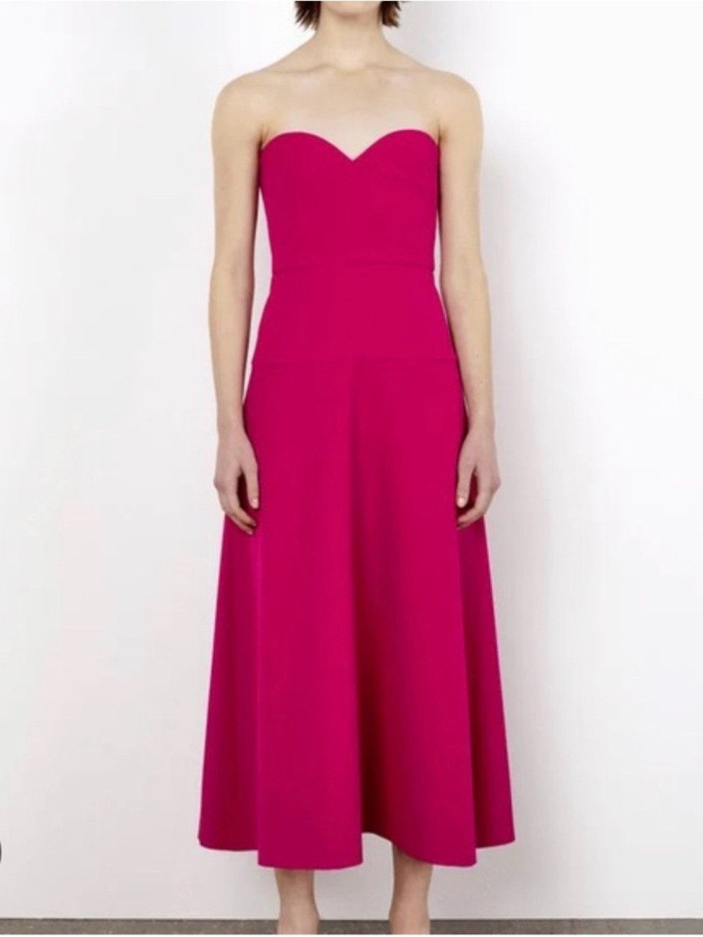 Zara Strapless Sweetheart Midi Dress in Hot Pink